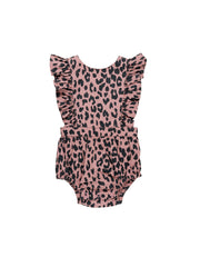 Huxbaby Honeycomb Leopard Frill Playsuit Dusty Rose