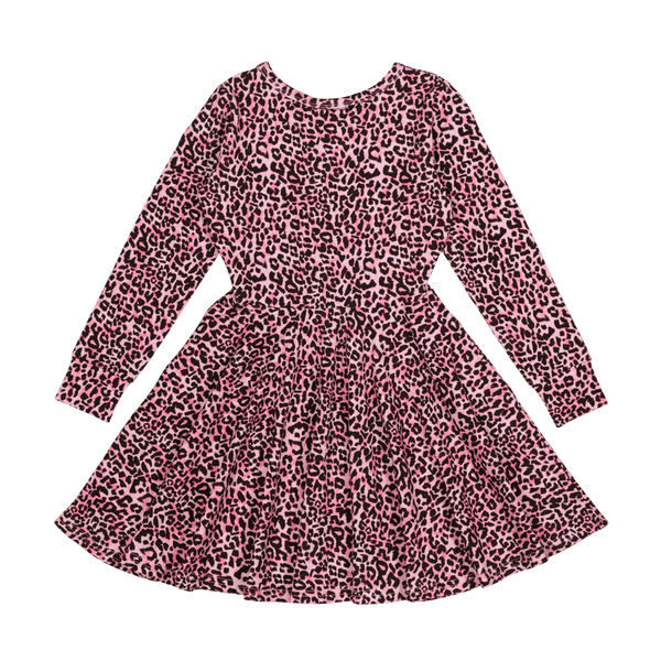 Rock Your Baby Kids’ Pink Leopard LS Waisted Dress