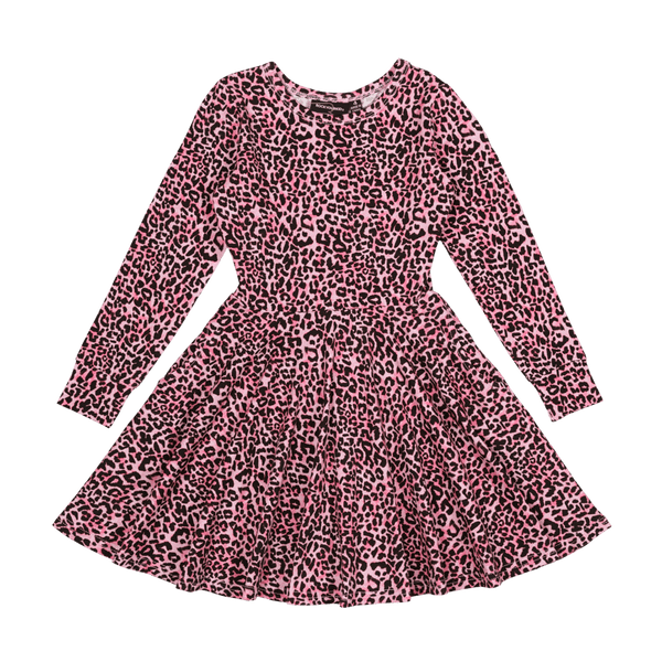 Rock Your Baby Kids’ Pink Leopard LS Waisted Dress